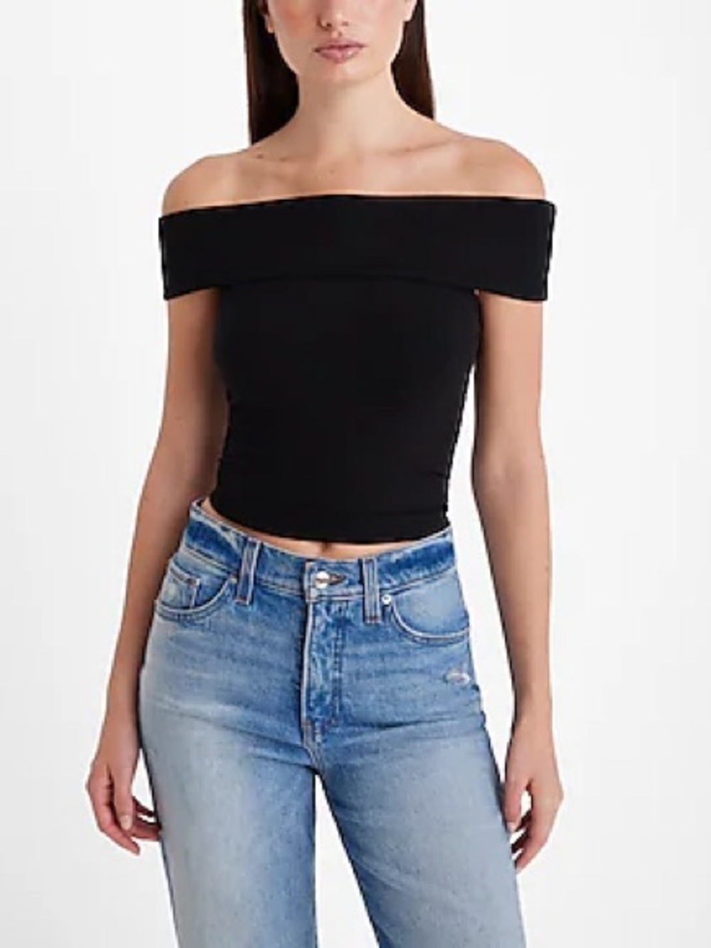 Express NWT Black Off-Shoulder Fold-Over Fitted Top. XL
